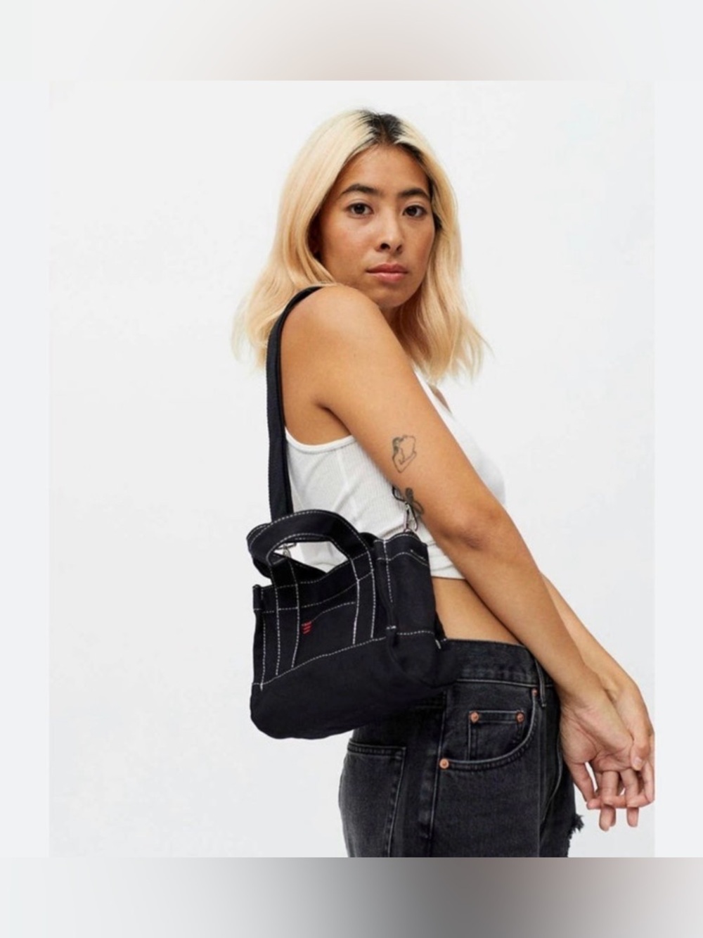 Urban Outfitters Black Mini Tote Bag with Contrast Stitching